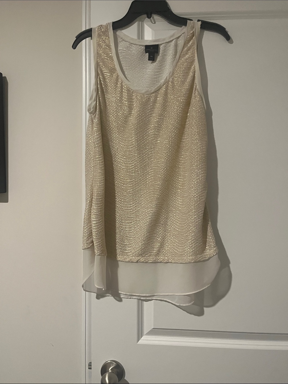 Worthington Cream Metallic-Textured Camisole with Chiffon Hem